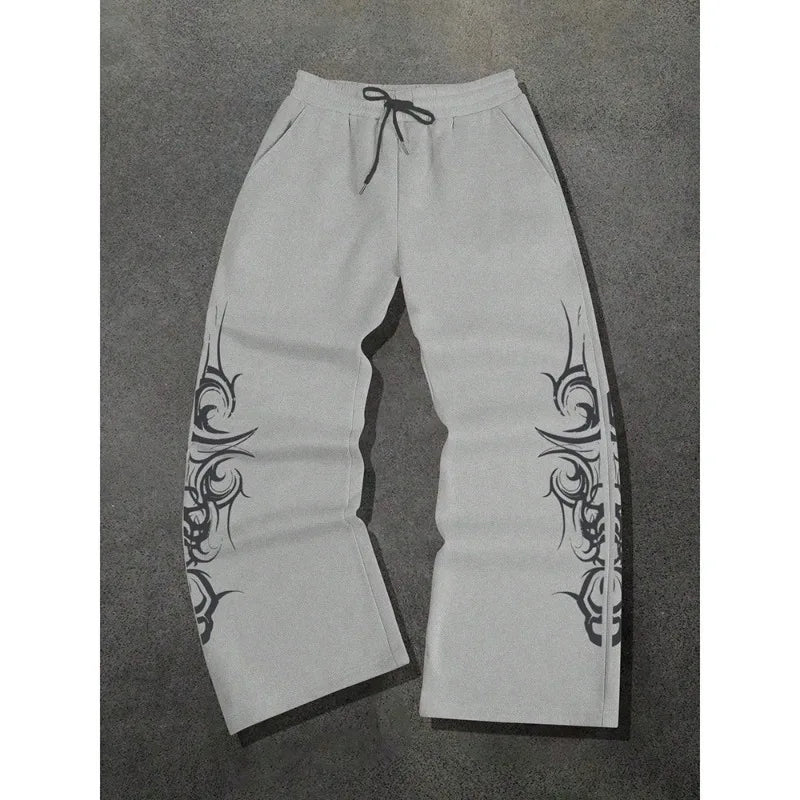 Men's Tribal Print Wide Leg Sweatpants Elastic Waist Drawstring Streetwear Casual Trousers