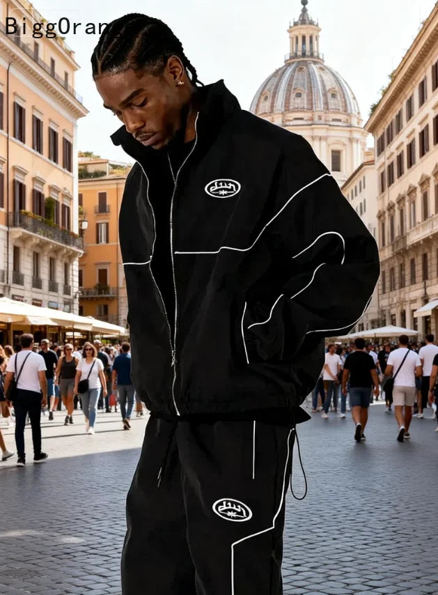 2026 New American trend Gothic fashion brand windbreaker suit zipper loose couple hip-hop rock street retro knitted clothing men