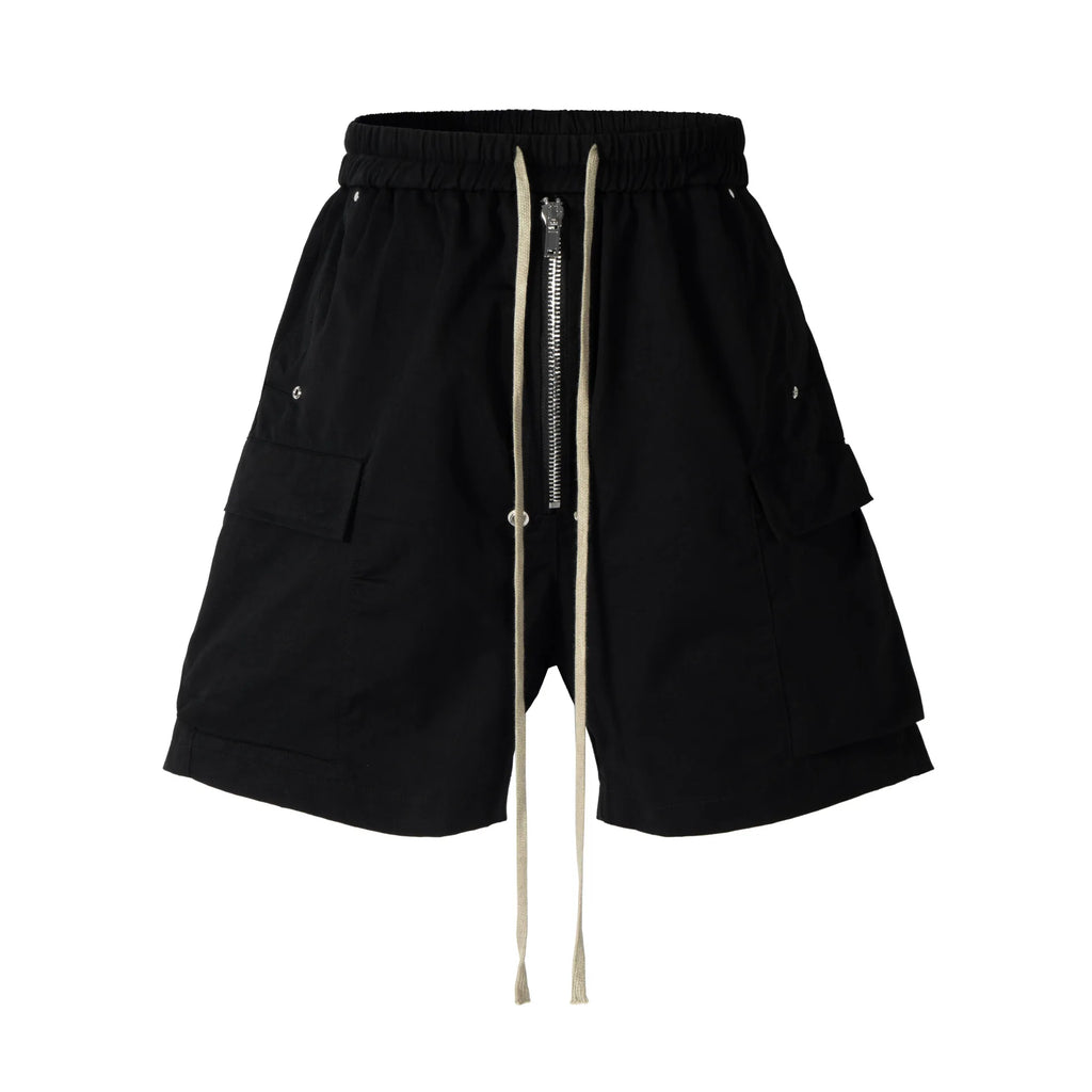 2026 American Gothic Black Hip-Hop Drawstring Multi-Pocket Cargo Shorts Summer Men's Niche Loose Straight Casual Shorts