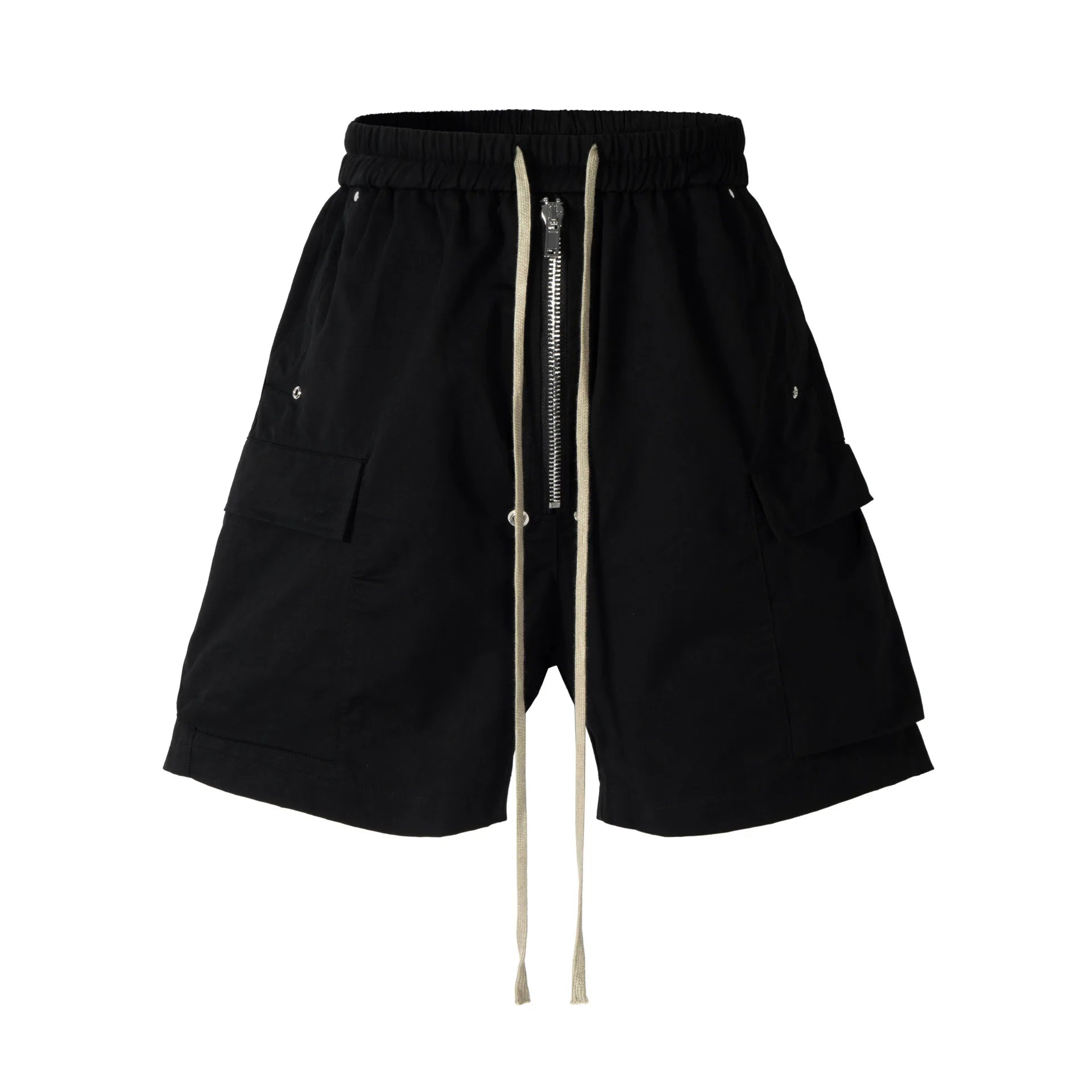2026 American Gothic Black Hip-Hop Drawstring Multi-Pocket Cargo Shorts Summer Men's Niche Loose Straight Casual Shorts